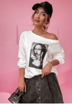 Bluza oversize z nadrukiem Mona Lollipop biała