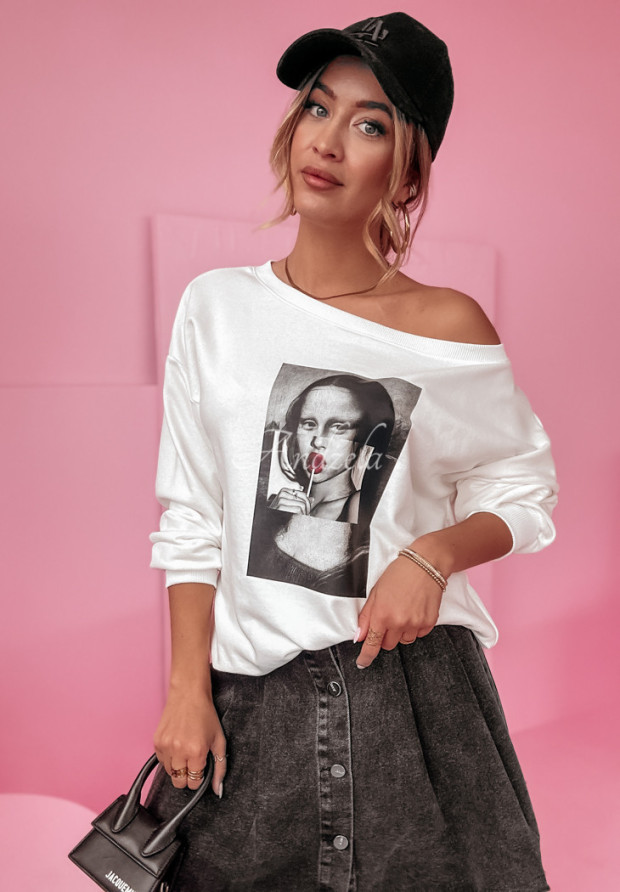 Bluza oversize z nadrukiem Mona Lollipop biała