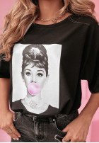 T-shirt z nadrukiem Bubblegum Lips czarny