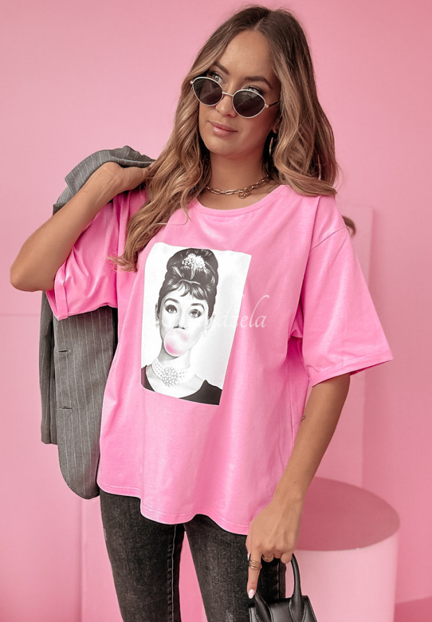 T-shirt z nadrukiem Bubblegum Lips różowy
