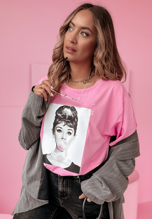 T-shirt z nadrukiem Bubblegum Lips różowy