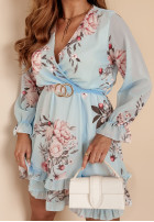 Kwiecista sukienka z falbankami Petal Cascade niebieska