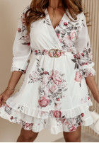 Kwiecista sukienka z falbankami Petal Cascade biała
