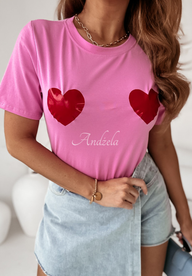 T-shirt z nadrukiem Two Hearts Together różowy
