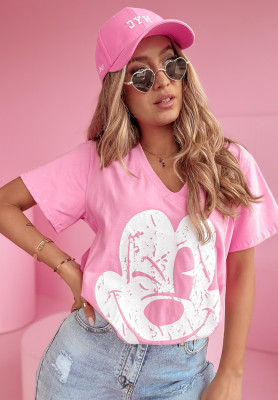 T-shirt z nadrukiem Mouse Vibes różowy