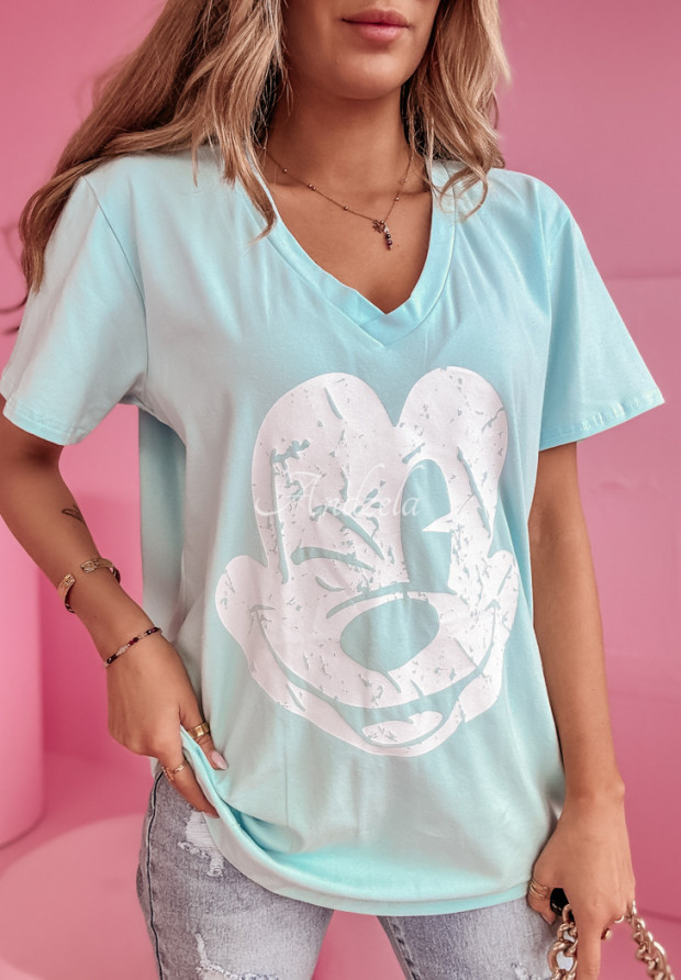 T-shirt z nadrukiem Mouse Vibes błękitny