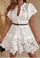 Koronkowa sukienka z bufkami Grand Glamour biała