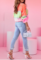 Krótki kardigan oversize Mosaic Magic pomarańczowo-różowy