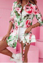 Długa koszula tunika w kwiaty Flowers Flows różowo-zielona