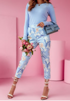 Eleganckie spodnie w kwiaty Blossom Radiance niebieskie