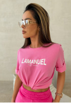 T-shirt z nadrukiem La Manuel After różowy