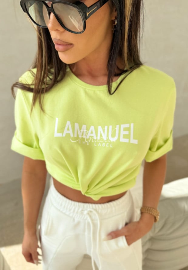 T-shirt z nadrukiem La Manuel After limonkowy