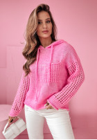 Ażurowy sweter z kapturem She Thrives różowy