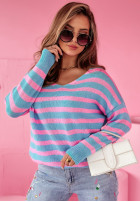 Sweter oversize w paski Born To Inspire różowo-niebieski