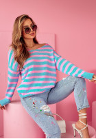 Sweter oversize w paski Born To Inspire różowo-niebieski