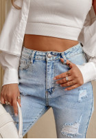 Spodnie jeansowe z przetarciami Viren jasnoniebieskie