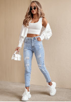 Spodnie jeansowe z przetarciami Viren jasnoniebieskie