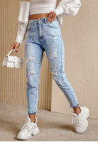 Spodnie jeansowe z przetarciami Viren jasnoniebieskie