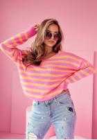 Sweter oversize w paski Born To Inspire różowo-pomarańczowy