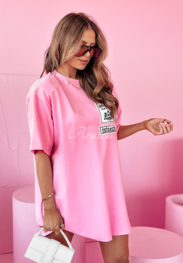 T-shirt z haftem We Value różowy