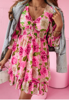 Kwiecista sukienka z falbankami Rosmert różowa