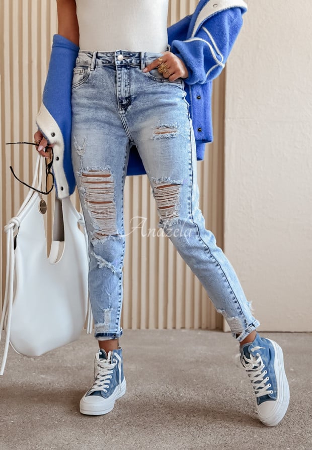 Spodnie jeansowe z przetarciami Beadnell jasnoniebieskie