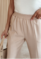 Materiałowe spodnie z rozcięciami She's Boss beżowe