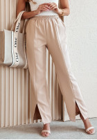 Materiałowe spodnie z rozcięciami She's Boss beżowe