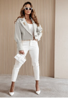 Krótki płaszcz z kołnierzem Casual Calm jasnoszary