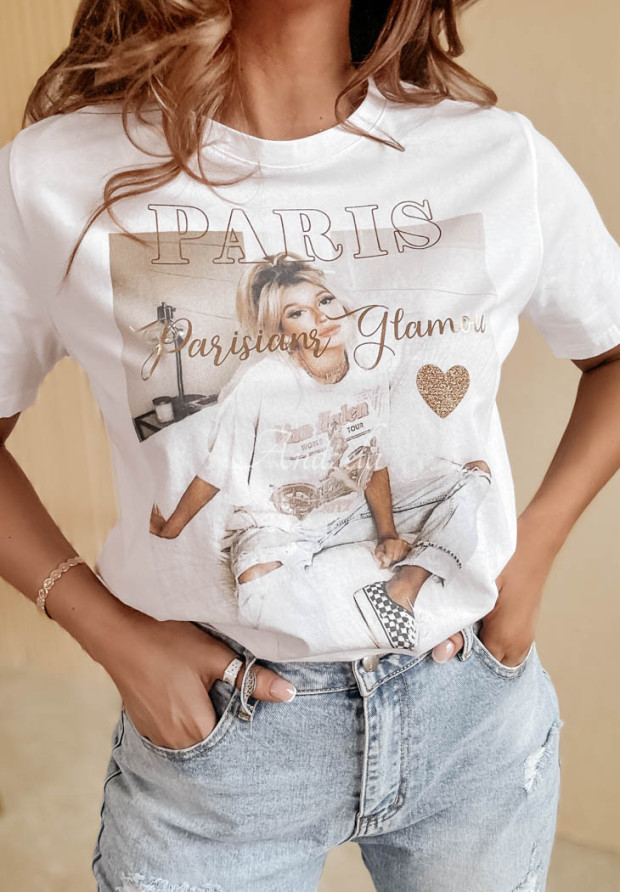 T-shirt z nadrukiem Paris Glamour biały