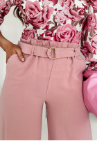 Materiałowe spodnie wide leg Daily Charm pudrowy róż