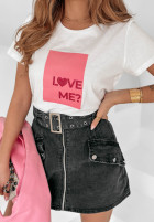 T-shirt z nadrukiem Love Me biało-różowy