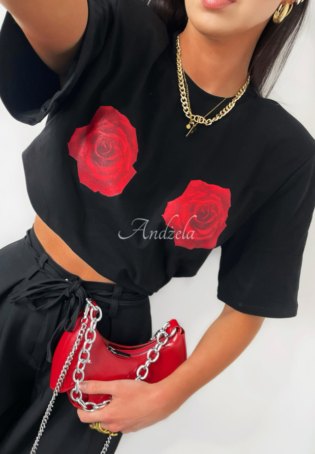 T-shirt z nadrukiem La Milla Sweet Roses czarny