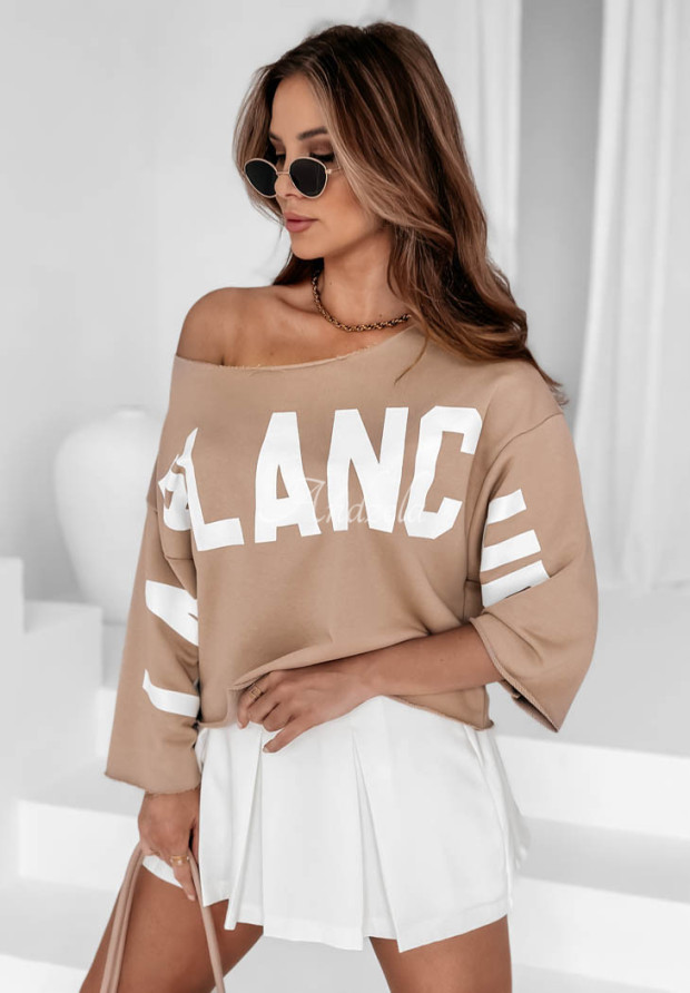 Bluza oversize z nadrukiem La Blanche camelowa