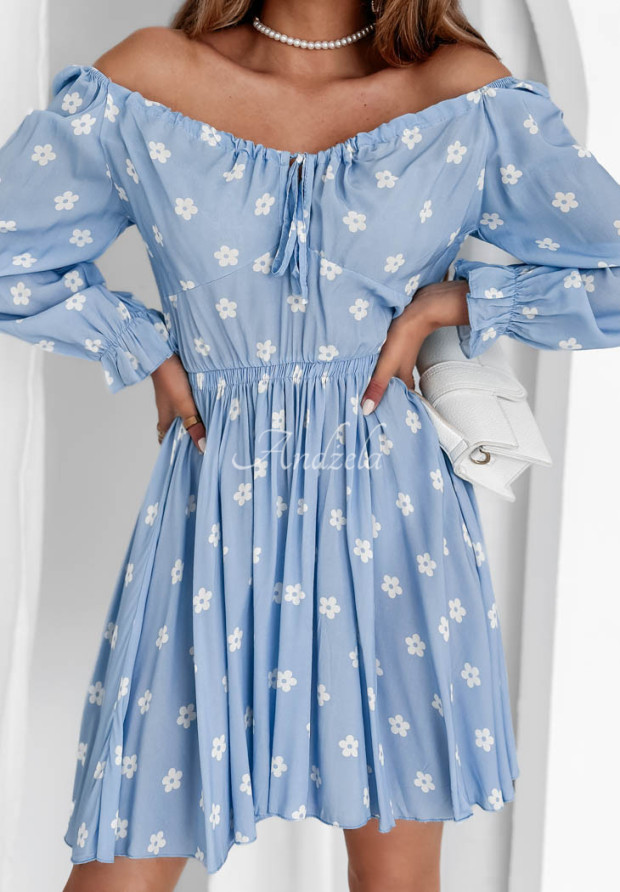 Kwiecista sukienka mini Botanical Harmony błękitna