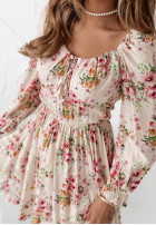Kwiecista sukienka mini Botanical Harmony jasnobeżowa