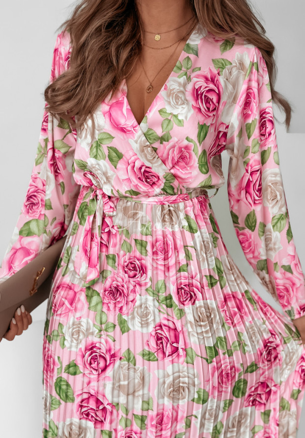 Plisowana sukienka w kwiaty The Rose Cottage różowa