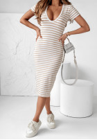 Sukienka w paski Collette biało-beżowa