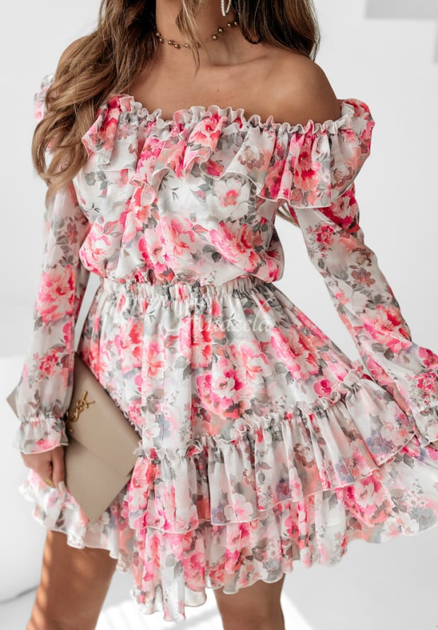 Kwiecista sukienka z falbankami Flower Kingdom różowa