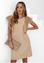 Sukienka z tiulowymi rękawkami Enchanting Veil beżowa