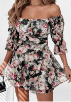 Kwiecista bluzka z marszczeniami Floral Flirt czarno-różowa