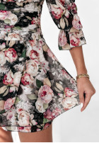 Kwiecista bluzka z marszczeniami Floral Flirt czarno-różowa