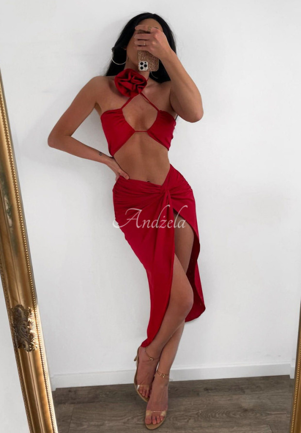 Komplet top i spódnica She Desires More czerwony
