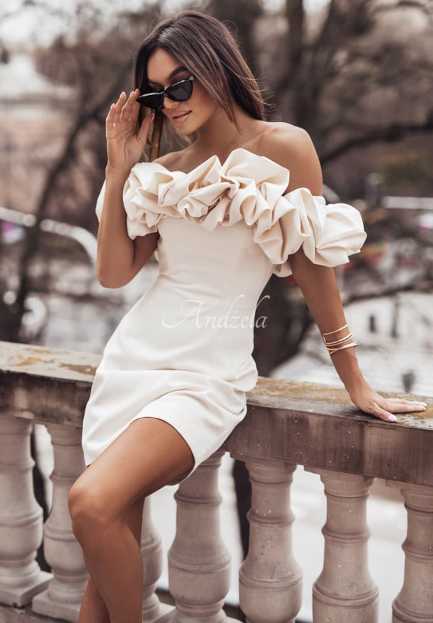 Sukienka hiszpanka mini z falbankami Cocomore Event Euphoria jasnobeżowa