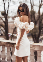 Sukienka hiszpanka mini z falbankami Event Euphoria jasnobeżowa