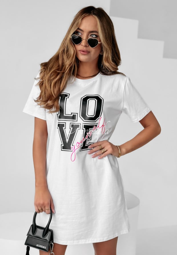 Długi T-shirt sukienka Love Yourself biały