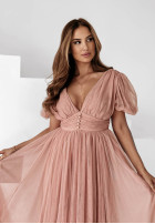 Tiulowa sukienka maxi Creative Celebrations pudrowy róż