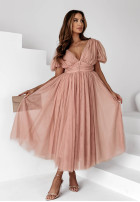 Tiulowa sukienka maxi Creative Celebrations pudrowy róż