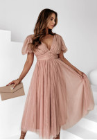 Tiulowa sukienka maxi Creative Celebrations pudrowy róż