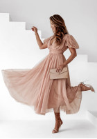 Tiulowa sukienka maxi Creative Celebrations pudrowy róż